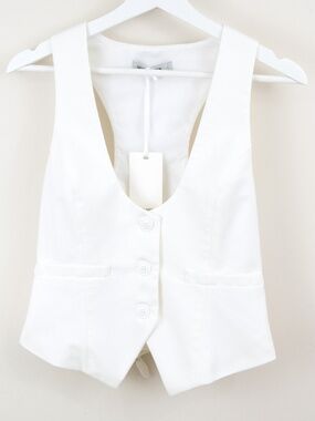 Grace Karin 3 Button Tailored Vest Adjustable Back Twill White Lined Size S NWT